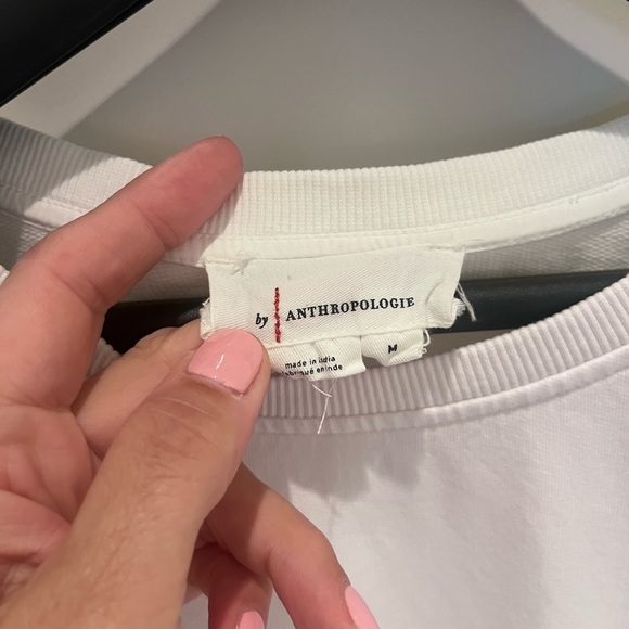 Anthropologie Cream Lace Ruffle Sweatshirt Sz M - Picture 4 of 7